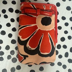 Coach Floral Print Canvas Wristlet / Phone Case – Red Leather Trim